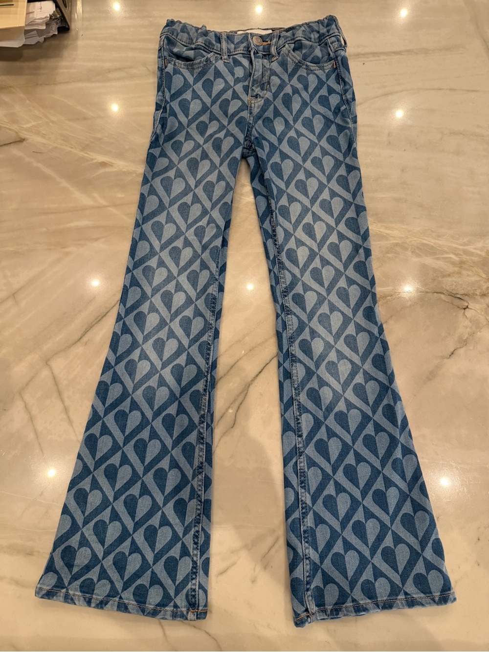Girls Abercrombie High Rise Flare Jeans- Hearts- 7/8-Snap Button- Adjustable